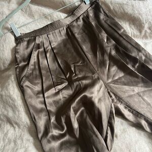 Brown silk high-waisted trousers